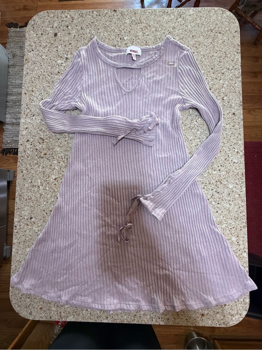 BONGO Girls' Light Lavender Ribbed Long-Sleeve Dress